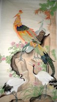 Pauw & Fazant&Kraanvogel - Chinees schilderij
