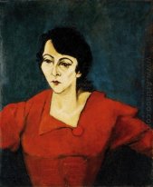 Femme en rouge avec un fond vert