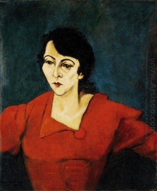 Woman in Red dengan Green Latar Belakang