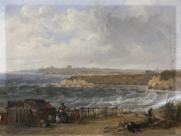Cullercoats melihat ke arah Tynemouth - Banjir pasang