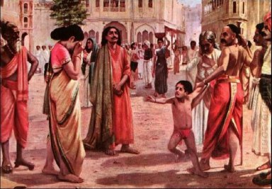 Harischandra in Distress, having lost his kingdom and all the we