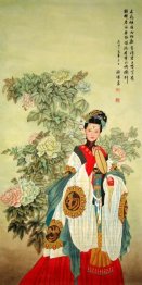 A menina está segurando um ventilador - Pintura Chinesa