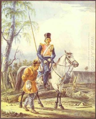 Un Cosaque à cheval escortant un paysan