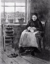 Frau am Fenster Knitting 1882