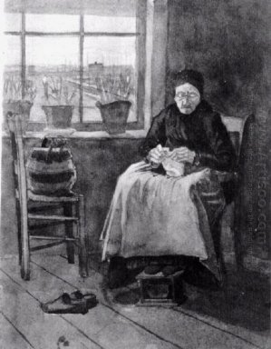 Kvinna vid fönstret Stickning 1882