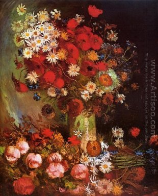 Vase with Poppies, Cornflowers, Peonies and Chrysanthemums