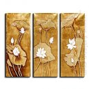 Hand-painted Floral Oil Painting with Gold and Silver Foil - Set