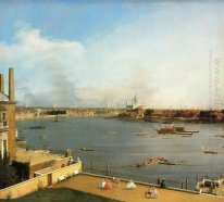 Themsen och London City från Richmond House 1746