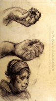 Deux mains et une tête de femme