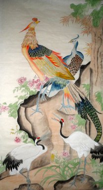 Павлин и фазан и журавль - китайской живописи