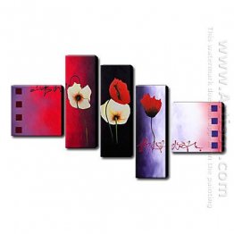 Hand Painted Oil Painting Floral - Set of 5