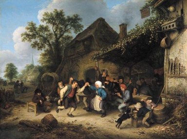 Paysans Carousing et danse en dehors d\'une auberge