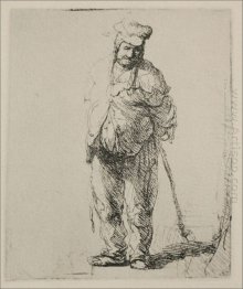 Um camponês áspero com as mãos para trás 1635