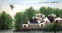 Träd och Bridge - kinesisk målning