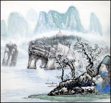 Rive, Trees - Chinese Painting