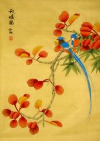 Pássaros & folhas vermelhas - pintura chinesa