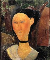 Vrouw met fluwelen lint de zwarte rand 1915