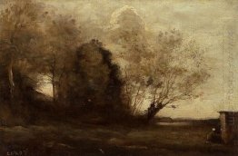 Camponês menina perto de uma cabine 1870
