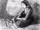 Ragazza con cappuccio nero Seduta Sulla Terra 1881