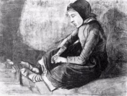 Menina com boné preto sentado no chão 1881