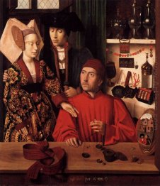 St. Eligius como um ourives que mostra um anel para o casal de n
