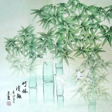 Bamboo & pássaros - pintura chinesa