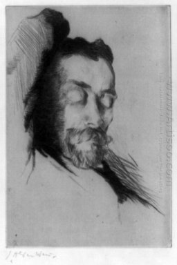 Punta seca retrato del pintor estadounidense Theodore Robinson