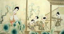 Belle dame, Jouer de la musique - peinture chinoise