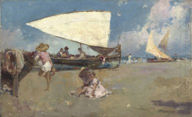 Kinder an einem sonnigen Strand