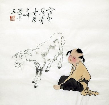 Дети, Корова - китайской живописи