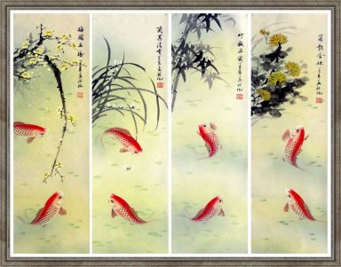 Peixe-Plum Orchid bambu crisântemo FourInOne - Painti chinês