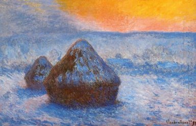 Meules au coucher du soleil Effet de neige 1891