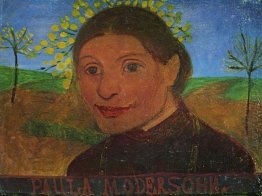 Självporträtt framför blommande träd