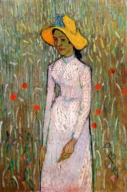Молодая девушка, стоя на фоне пшеницы 1890
