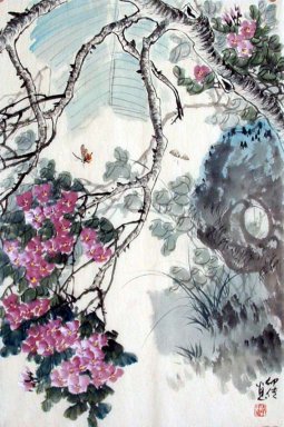 Pájaros y flores - Pintura china