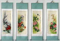Blommor, fåglar, uppsättning av 4 - Buren - kinesisk målning
