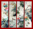 Pájaros y flores - FourInOne - Pintura china