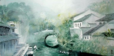 Una campagna, acquerello - pittura cinese