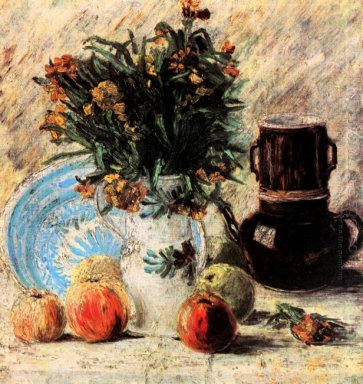 Vase avec des fleurs cafetière et 1887