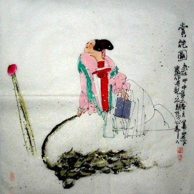 Contemplative fille-shaonv - Peinture chinoise