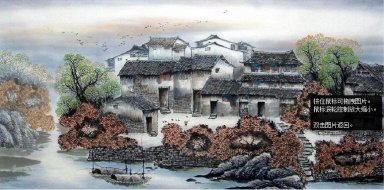Een klein dorpje - Chinees schilderij