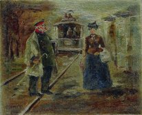 Op het perron van het Station straat tafereel met Een verder ter