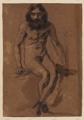 Nude uomo barbuto seduto