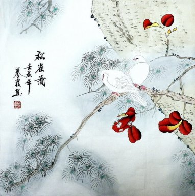 Fåglar & Pine - kinesisk målning