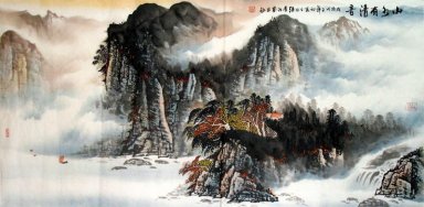 Montagnes, l\'eau, les arbres - Peinture chinoise
