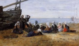 Grupo Berck Of Fishwomen Sentado On The Beach
