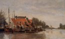Cerca de Rotterdam pequeñas casas en los bancos de un Canal 1854
