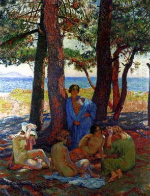 Banhistas sob os pinheiros By The Sea 1926