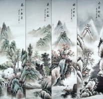 Landskap, set om 4 - kinesisk målning