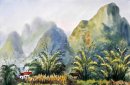Bergen, bomen, waterverf - Chinees schilderij